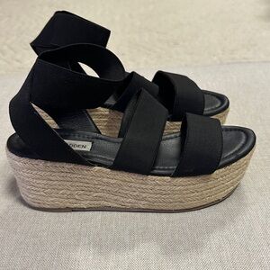 Steve Madden Women's Black Platform Espadrille Stretch Fabric Sandals Size 6
